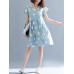 Vintage Floral Print V-neck Flared Sleeves Pleated Dress M-5XL Vintage Floral Print V-neck Flared Sleeves Pleated Dress M-5XL