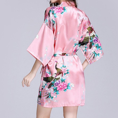 Silk Peacock Middle Sleeve Pajamas Waist Straps Sexy Bathrobes Women Sleepwear Silk Peacock Middle Sleeve Pajamas Waist Straps Sexy Bathrobes Women Sleepwear