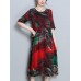 Floral Print O-neck Half Sleeve Dress Floral Print O-neck Half Sleeve Dress