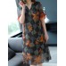 Semi-sheer Floral print Button V-neck Dress Semi-sheer Floral print Button V-neck Dress
