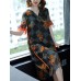 Semi-sheer Floral print Button V-neck Dress Semi-sheer Floral print Button V-neck Dress