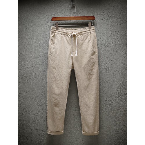 Women Linen Cotton Elastic Drawstring Waist Pockets Pants Women Linen Cotton Elastic Drawstring Waist Pockets Pants