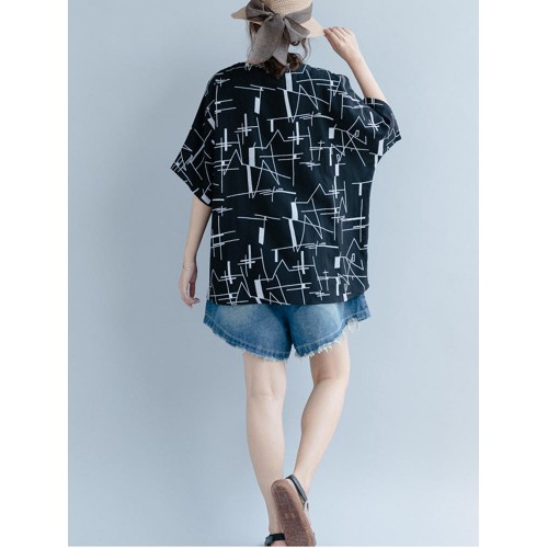 Casual Women Cotton Loose Print Short Sleeve O-Neck T-Shirts Casual Women Cotton Loose Print Short Sleeve O-Neck T-Shirts