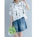Casual Women Cotton Loose Print Short Sleeve O-Neck T-Shirts Casual Women Cotton Loose Print Short Sleeve O-Neck T-Shirts