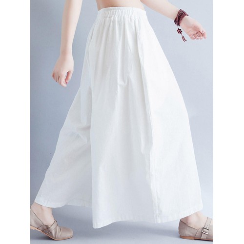 Wide Leg Vintage Women Retro Cotton Linen Elastic Waist White Pants Wide Leg Vintage Women Retro Cotton Linen Elastic Waist White Pants