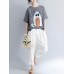 Women Cotton Linen Plaid Cartoon Cat Embroidered Short Sleeve T-Shirts Women Cotton Linen Plaid Cartoon Cat Embroidered Short Sleeve T-Shirts