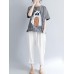 Women Cotton Linen Plaid Cartoon Cat Embroidered Short Sleeve T-Shirts Women Cotton Linen Plaid Cartoon Cat Embroidered Short Sleeve T-Shirts
