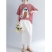 Women Cotton Linen Plaid Cartoon Cat Embroidered Short Sleeve T-Shirts Women Cotton Linen Plaid Cartoon Cat Embroidered Short Sleeve T-Shirts