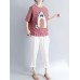 Women Cotton Linen Plaid Cartoon Cat Embroidered Short Sleeve T-Shirts Women Cotton Linen Plaid Cartoon Cat Embroidered Short Sleeve T-Shirts