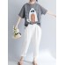 Women Cotton Linen Plaid Cartoon Cat Embroidered Short Sleeve T-Shirts Women Cotton Linen Plaid Cartoon Cat Embroidered Short Sleeve T-Shirts