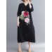 Floral Embroidery A-line V-neck Long Sleeve Maxi Dress Floral Embroidery A-line V-neck Long Sleeve Maxi Dress