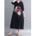 Floral Embroidery A-line V-neck Long Sleeve Maxi Dress Floral Embroidery A-line V-neck Long Sleeve Maxi Dress