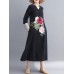 Floral Embroidery A-line V-neck Long Sleeve Maxi Dress Floral Embroidery A-line V-neck Long Sleeve Maxi Dress