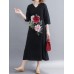 Floral Embroidery A-line V-neck Long Sleeve Maxi Dress Floral Embroidery A-line V-neck Long Sleeve Maxi Dress
