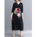 Floral Embroidery A-line V-neck Long Sleeve Maxi Dress Floral Embroidery A-line V-neck Long Sleeve Maxi Dress