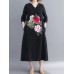 Floral Embroidery A-line V-neck Long Sleeve Maxi Dress Floral Embroidery A-line V-neck Long Sleeve Maxi Dress
