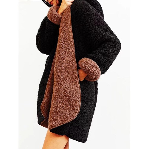 Women Casual Fleece Warm Winter Hooded Two-Face Coats Women Casual Fleece Warm Winter Hooded Two-Face Coats
