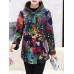 Women Floral Print Buttons Long Sleeve Zipper Winter Coats Women Floral Print Buttons Long Sleeve Zipper Winter Coats