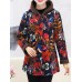 Women Floral Print Buttons Long Sleeve Zipper Winter Coats Women Floral Print Buttons Long Sleeve Zipper Winter Coats