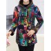 Women Floral Print Buttons Long Sleeve Zipper Winter Coats Women Floral Print Buttons Long Sleeve Zipper Winter Coats