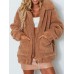 Casual Women Pure Color Lapel Fleece Zipper Coats with Pockets Casual Women Pure Color Lapel Fleece Zipper Coats with Pockets