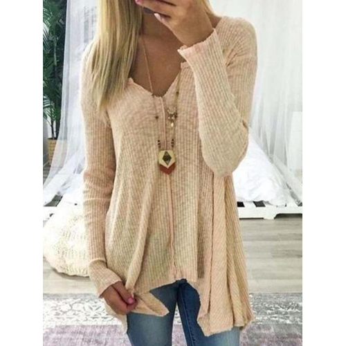 S-5XL Casual Women Solid Color Deep V-Neck Irregular Hem Blouse S-5XL Casual Women Solid Color Deep V-Neck Irregular Hem Blouse