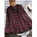 Casual Women Cotton Plaid V-Neck Button Long Sleeve Blouse Casual Women Cotton Plaid V-Neck Button Long Sleeve Blouse