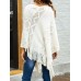 Women Pure Color Geometric Loose Knit Shawl Tassel Sweater Coats Women Pure Color Geometric Loose Knit Shawl Tassel Sweater Coats