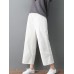 Women Pure Color Elastic Waist Pockets Corduroy Pants Women Pure Color Elastic Waist Pockets Corduroy Pants