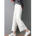 Women Pure Color Elastic Waist Pockets Corduroy Pants Women Pure Color Elastic Waist Pockets Corduroy Pants