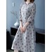 Women Elegant Floral Print Crew Neck Three Quarter Sleeve Dress Women Elegant Floral Print Crew Neck Three Quarter Sleeve Dress
