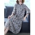 Women Elegant Floral Print Crew Neck Three Quarter Sleeve Dress Women Elegant Floral Print Crew Neck Three Quarter Sleeve Dress