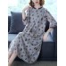 Women Elegant Floral Print Crew Neck Three Quarter Sleeve Dress Women Elegant Floral Print Crew Neck Three Quarter Sleeve Dress