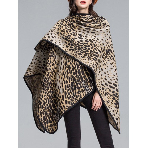 Elegant Leopard Printed Patchwork Shawl Loose Cloak Cardigans for Women Elegant Leopard Printed Patchwork Shawl Loose Cloak Cardigans for Women