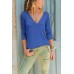 Pure Color Patchwork V-neck Long Sleeve T-shirts Pure Color Patchwork V-neck Long Sleeve T-shirts