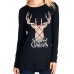 Casual Women Elk Letter Animals Printed Loose Long Sleeve O-Neck T-Shirts Casual Women Elk Letter Animals Printed Loose Long Sleeve O-Neck T-Shirts