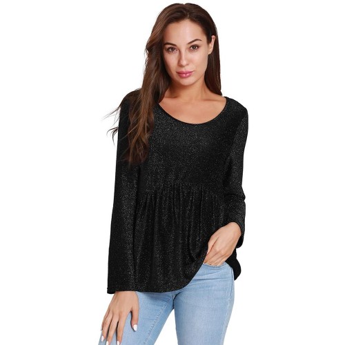 Metallic Ruffled Blouses Long-sleeved T-shirts Metallic Ruffled Blouses Long-sleeved T-shirts