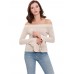 Trumpet Sleeve Blouses Neckline Striped Knit T-Shirts Trumpet Sleeve Blouses Neckline Striped Knit T-Shirts