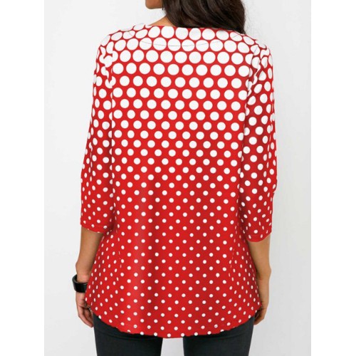 Casual Women Polka Dot Crew Neck 3/4 Sleeve Blouse Casual Women Polka Dot Crew Neck 3/4 Sleeve Blouse