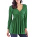 Casual Women Long Sleeve V Neck Pleated Solid Color T-shirts Casual Women Long Sleeve V Neck Pleated Solid Color T-shirts