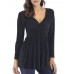 Casual Women Long Sleeve V Neck Pleated Solid Color T-shirts Casual Women Long Sleeve V Neck Pleated Solid Color T-shirts