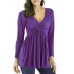 Casual Women Long Sleeve V Neck Pleated Solid Color T-shirts Casual Women Long Sleeve V Neck Pleated Solid Color T-shirts