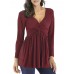 Casual Women Long Sleeve V Neck Pleated Solid Color T-shirts Casual Women Long Sleeve V Neck Pleated Solid Color T-shirts