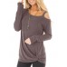 Women Casual Solid Color Kink One Shoulder Long Sleeve T-shirts Women Casual Solid Color Kink One Shoulder Long Sleeve T-shirts