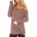 Women Casual Solid Color Kink One Shoulder Long Sleeve T-shirts Women Casual Solid Color Kink One Shoulder Long Sleeve T-shirts