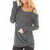 Women Casual Solid Color Kink One Shoulder Long Sleeve T-shirts Women Casual Solid Color Kink One Shoulder Long Sleeve T-shirts