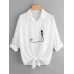 Women Casual Turn Down Collar Cat Print Hem Lace Long Sleeve Shirts Women Casual Turn Down Collar Cat Print Hem Lace Long Sleeve Shirts