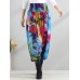 Retro Women Color-block Folk Style Elastic Waist Pants Retro Women Color-block Folk Style Elastic Waist Pants