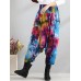 Retro Women Color-block Folk Style Elastic Waist Pants Retro Women Color-block Folk Style Elastic Waist Pants