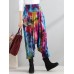 Retro Women Color-block Folk Style Elastic Waist Pants Retro Women Color-block Folk Style Elastic Waist Pants